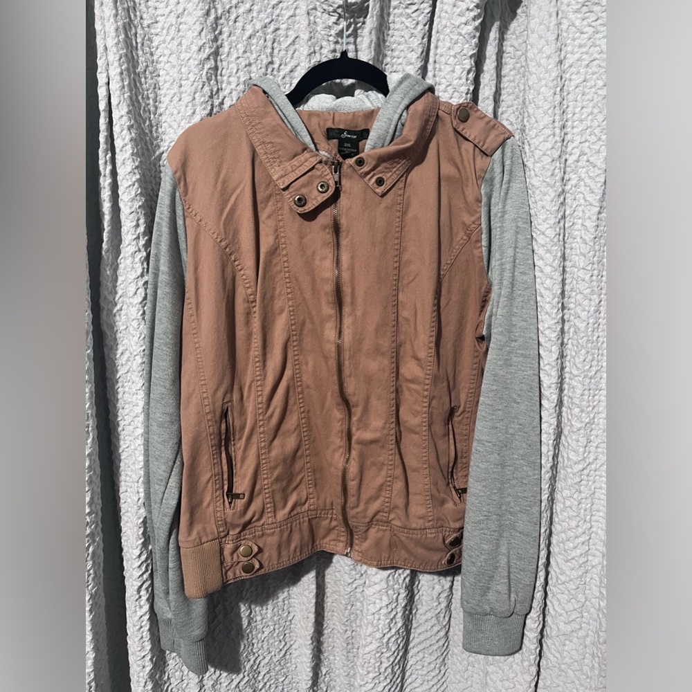 Finesse Tan Gray Bomber Jacket Hoodie Size 3XL